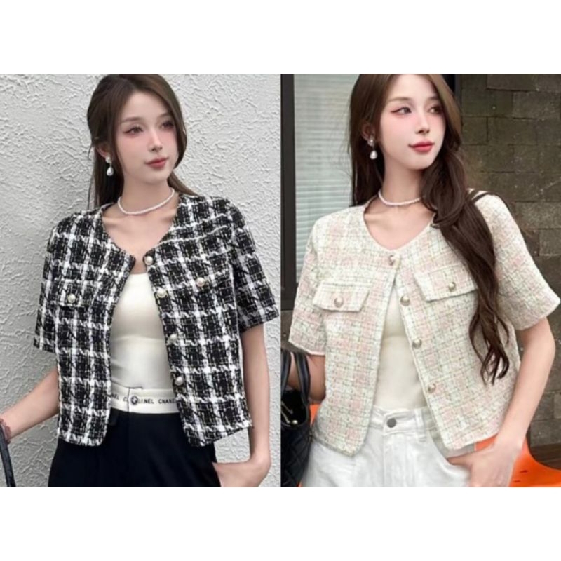 BLAZER TWEED TANGAN PENDEK FASHION IMPORT TERBARU DAN TERKINI