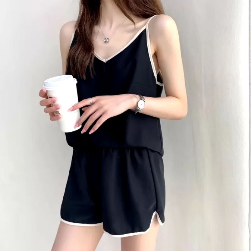 【COD】Setelan Baju Tidur Wanita Sexy Camisole + Celana Piyama Sexy Wanita Nightwear Setelan Tank Top 