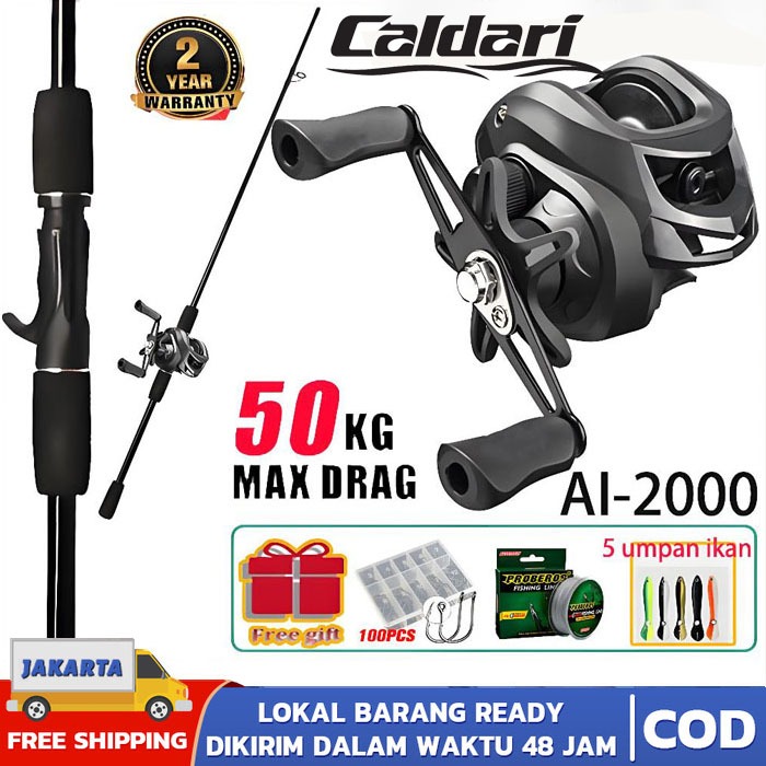 CALDARI Pancing Set Murah Kuat Power Fishing Casting Joran Pancing Reel Carbon Rod BC luar ruangan