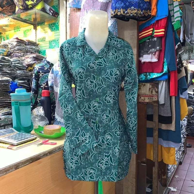 Baju batik PKK nasional berfuring warna hijau tosca