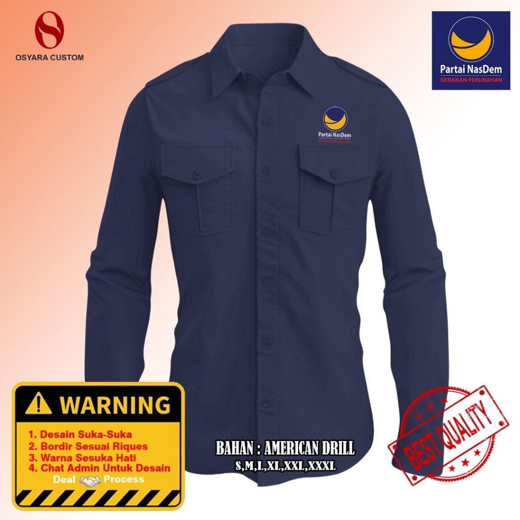 Kemeja Partai Nasdem Bordir / Kemeja PDL Partai Nasdem / Kemeja Kerja Partai Nasional Demokrasi / Ke