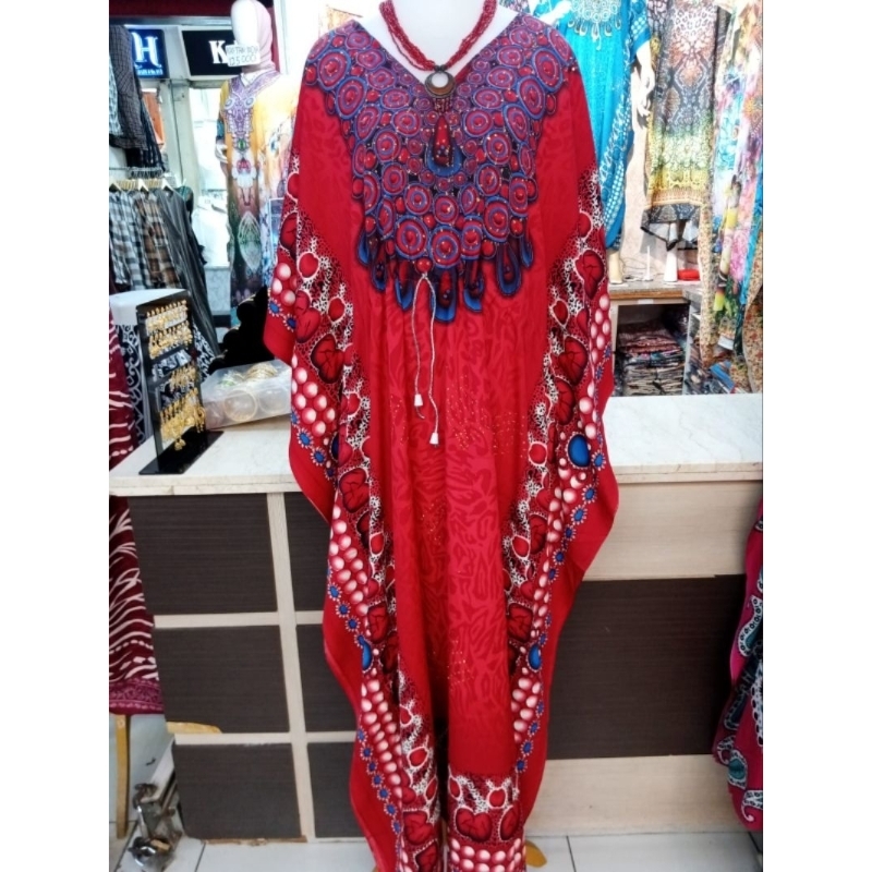 Daster Kaftan India Jumbo Katun India Serut Dress Wanita