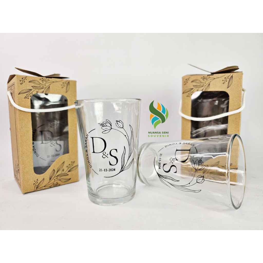 Souvenir Gelas Camelia Kaca Tumbler H10v Mug Minum Kopi Cangkir Jamu Beling Sablon Kemas Box