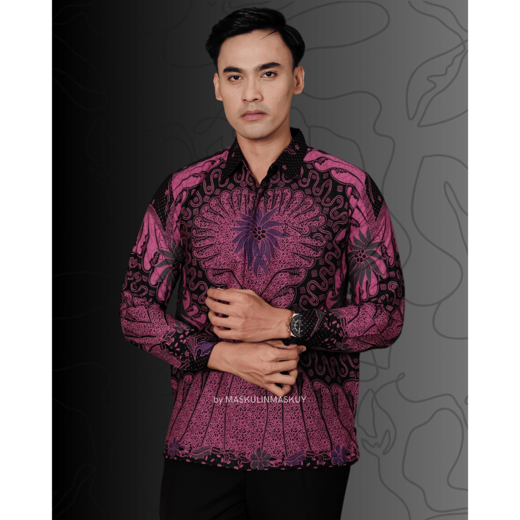 Batik Pria Lengan Panjang furing warna lilac Original Premium