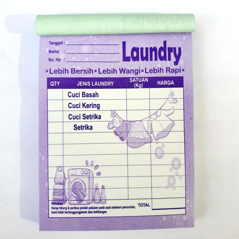 

Nota laundry 2 ply / 2 rangkap warna warni motif JEMURAN