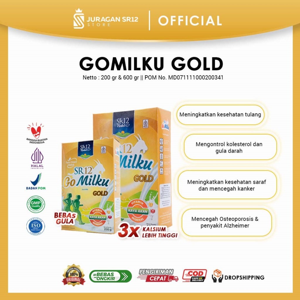 

Gomilku Gold SR12 Susu Kambing Etawa Bubuk Original Untuk Asam Lambung Kolesterol Tinggi Nyeri Sendi