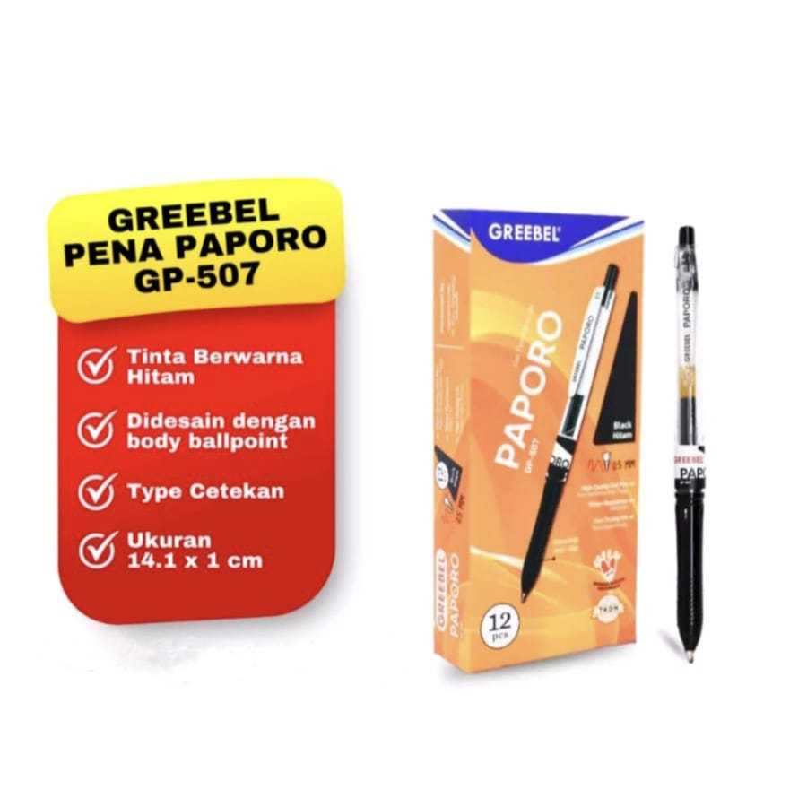 

3 PCS PULPEN GEL PAPORO GREEBEL 0,5MM GP-507 HITAM TERLARIS
