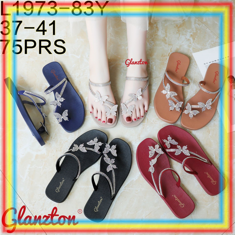 L1973-83 Sandal Jepit Jempol Wanita Glanzton Kupu Kupu Butterfly Gliter Glitter Permata Aesthetic