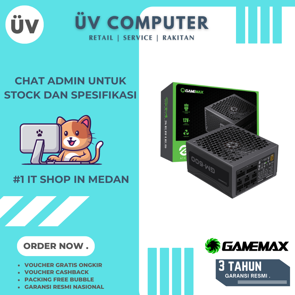 Power Supply PSU Internal PC Komputer Gamemax GM-600 GM600 600W | Black Hitam | Full Modular 80+ Plu