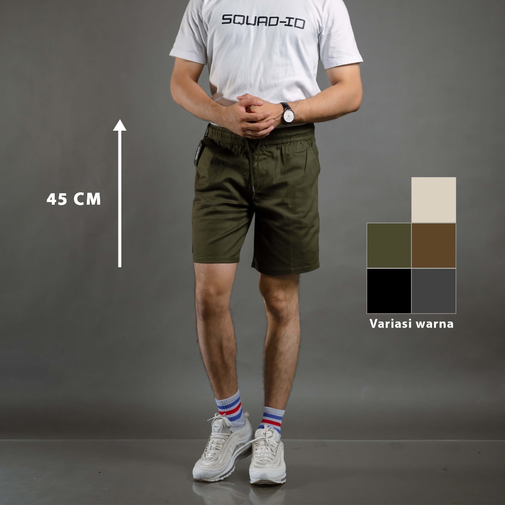 SQ SQUAD ID Celana Pendek Pria Boardshort Chinos Santai Premium Clana Cowok Polos Santai Pinggang Ko