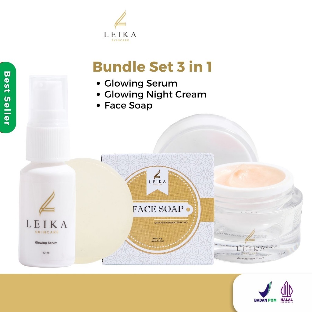 Leika-Skincare-Paket-3-in-1-Glowing-Night-Cream-Glowing-Serum-Face-Soap-Flek-Hitam-Bintik-hitam