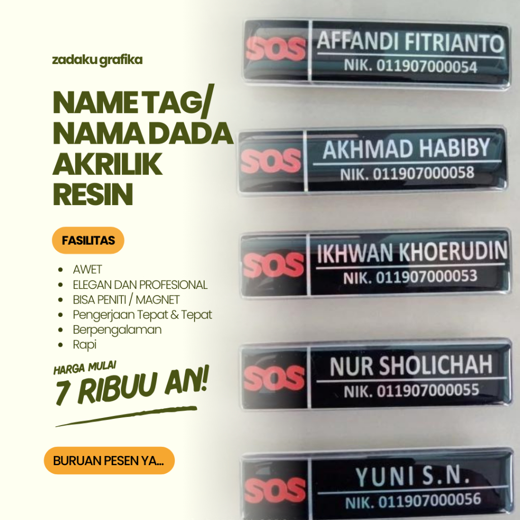 

Nama Dada dan Nametag Akrilik Permukaan Datar Custom Express 1 Hari