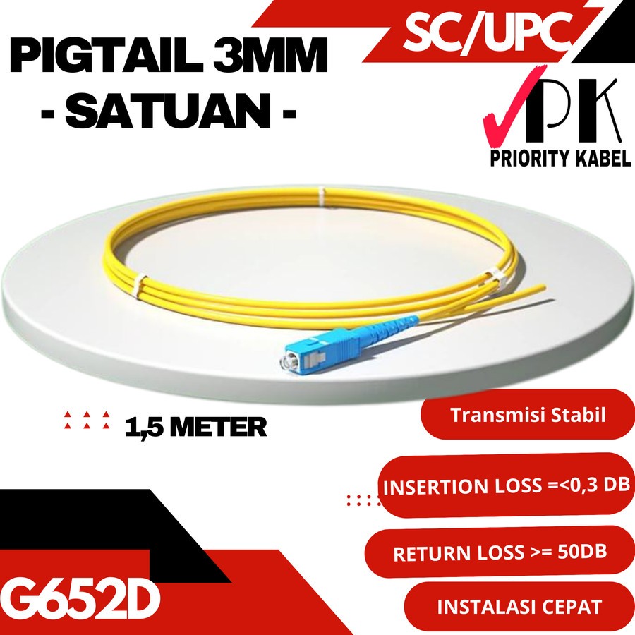 Kabel Pigtail SC UPC/APC 3mm Panjang 1,5 Meter LC/UPC SC UPC SC APC Pigtail Tebal 3.0mm