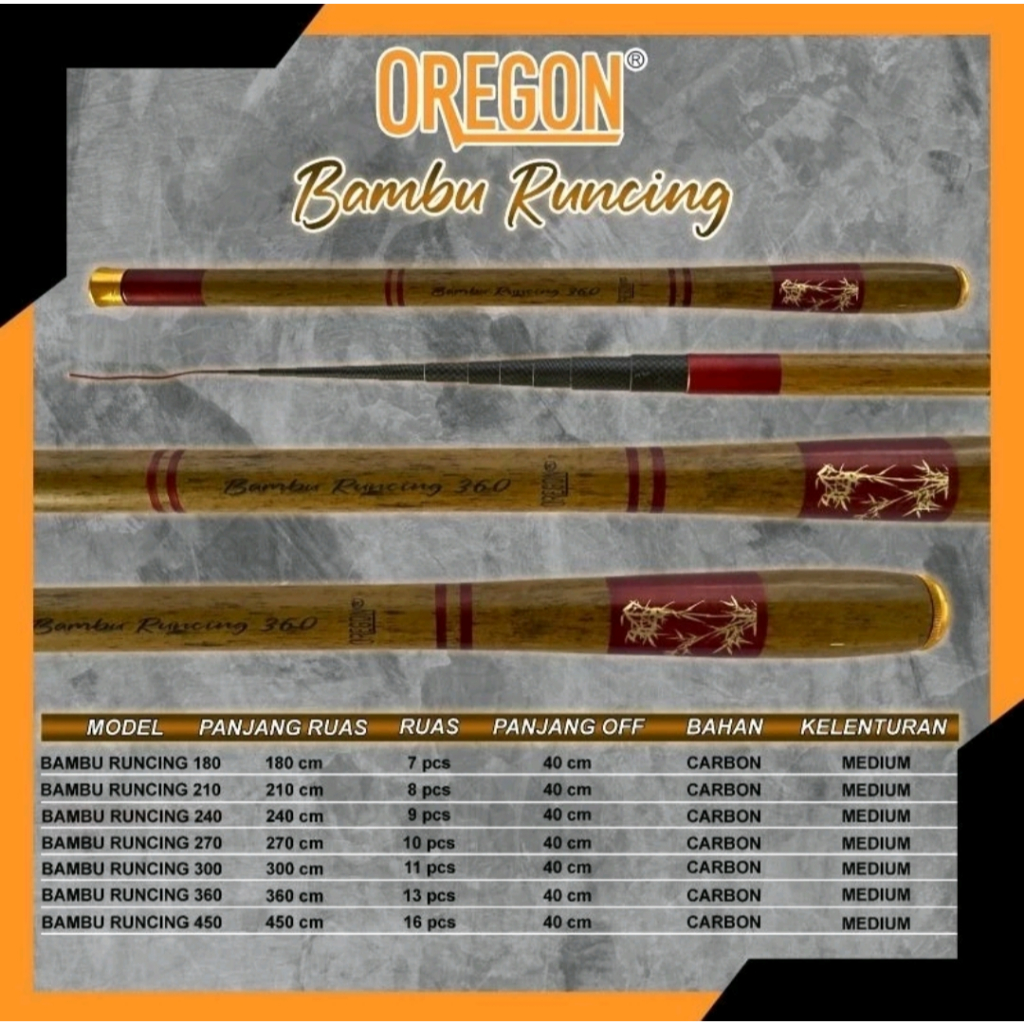 Joran Tegek Oregon Bambu Runcing Ros Pendek 180 s/d 360