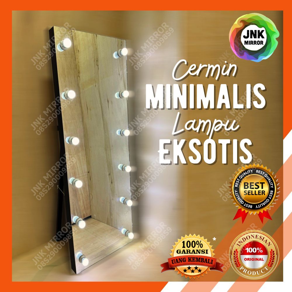 cermin lampu bohlam LED bor mirror dinding berdiri