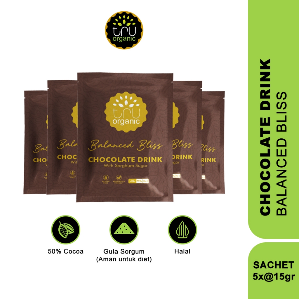 

TruOrganic Chocolate Balanced Bliss 5 Sachet - Minuman Cokelat Rendah Kalori dengan Gula Sorghum