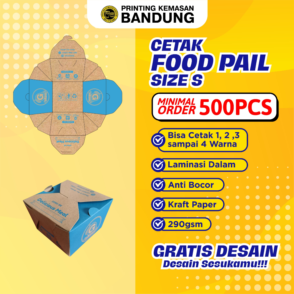 custom cetak foodpail food pail size s printing warna kraft 290 gr