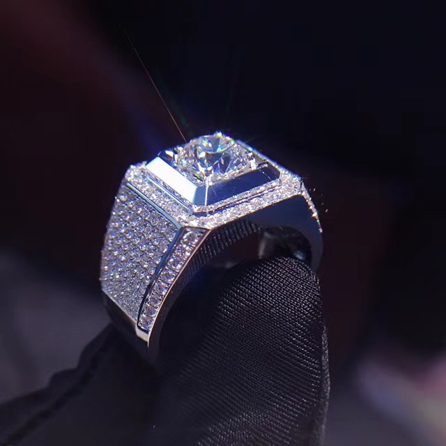 RB Cincin Pria Cincin Moissanite Gra Ori Cincin Berwarna Perak Couple Fashion Tahan Karat Pudar Ada