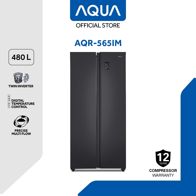 Candy Official Store - AQUA Elektronik Kulkas AQR-565IM(GB) 480 Liter Side By Side Anti Bacterial