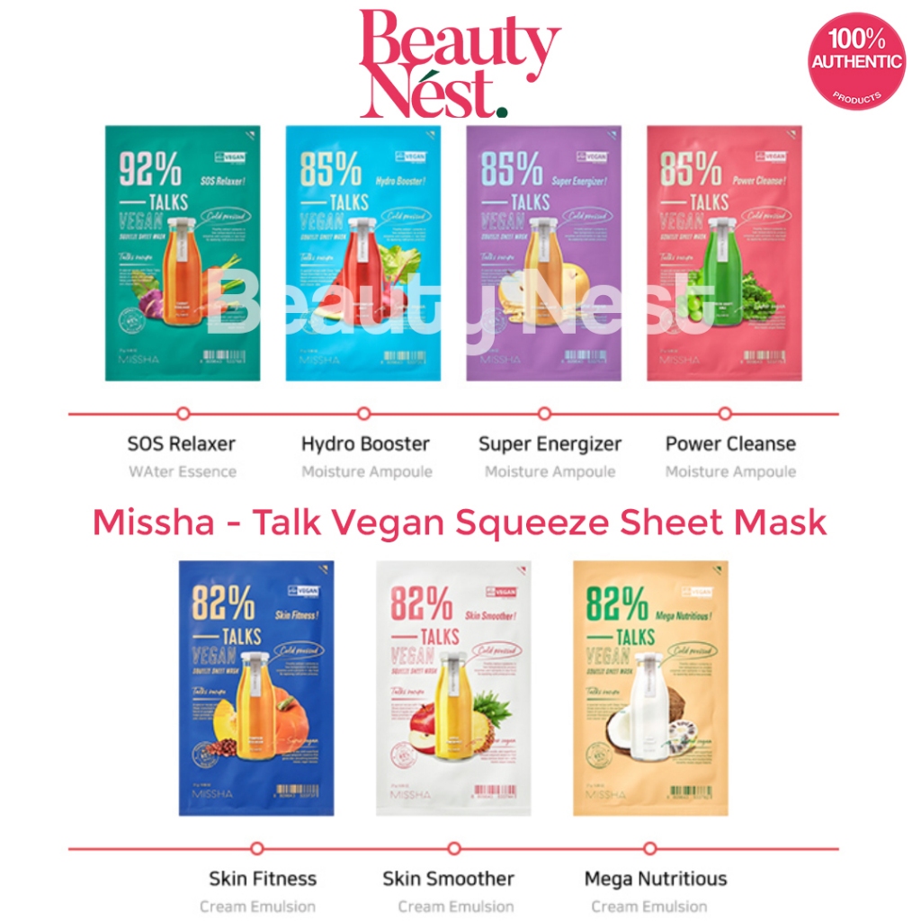 MISSHA TALKS VEGAN SQUEEZE SHEET MASK - Masker Wajah / Sheetmask Korea / Pelembab Toner Essence