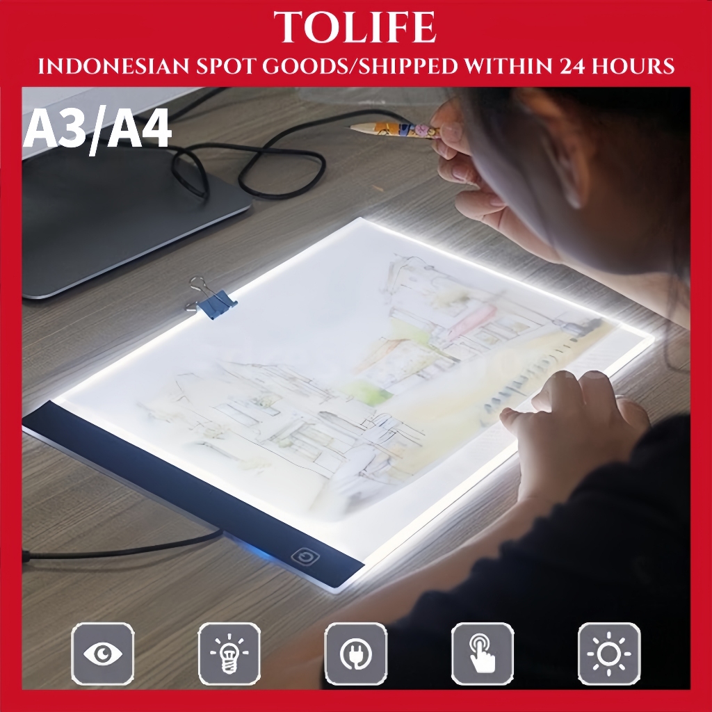 

（COD）A3/A4/A5 LED Drawing Tracing Board Stensil Board Papan Jiplak Gambar LED Anak & Dewasa Copy Board Papan LED Light Pad Ultra Slim