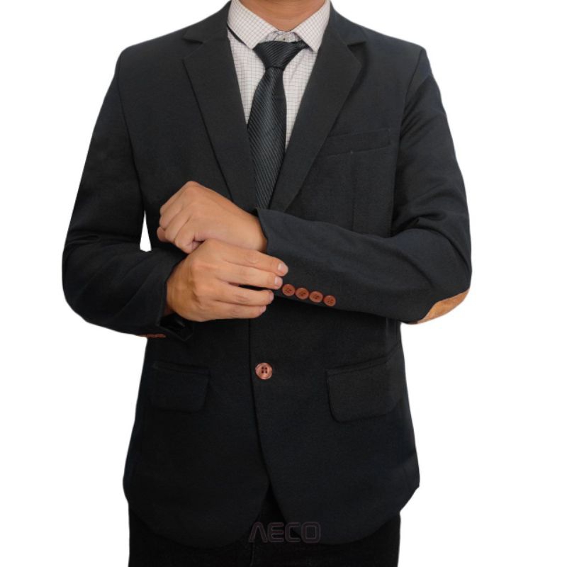 AECO Jas Blazer Pria Casual Elbow Black