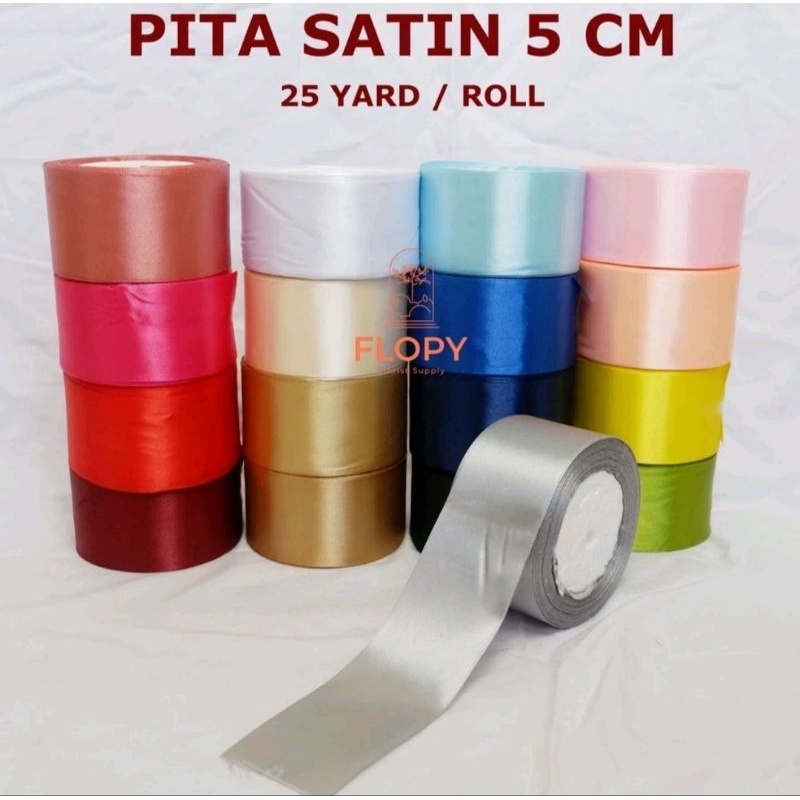 

1 satu roll pita satin 5 cm pita satin 2 untuk buket bunga pita besar lebar