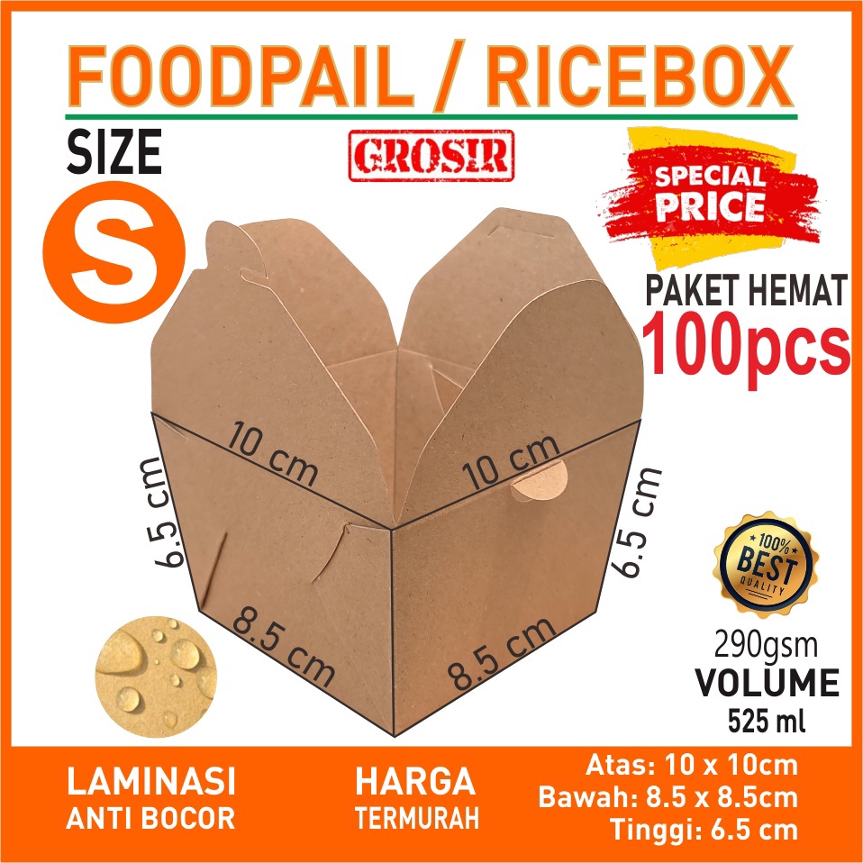 

Food Pail Paper Rice Box Paket 1 pcs Size S Lunch Box Kes Dus Makanan Takeaway Kraft Laminasi Foodpail Grosir rah