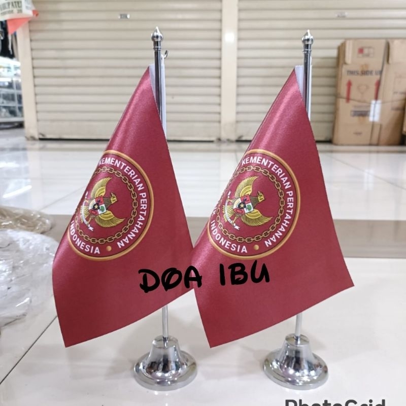 

best seller bendera logo Kemhan/Kementerian Pertahanan+tiang stenlis meja