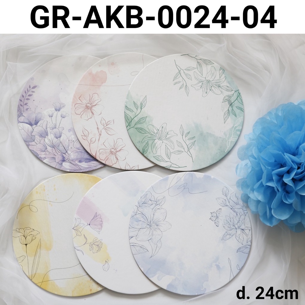 

Diskon 25 Barang Baru Cake board tatakan alas kue bulat 24cm bunga watercolor A75