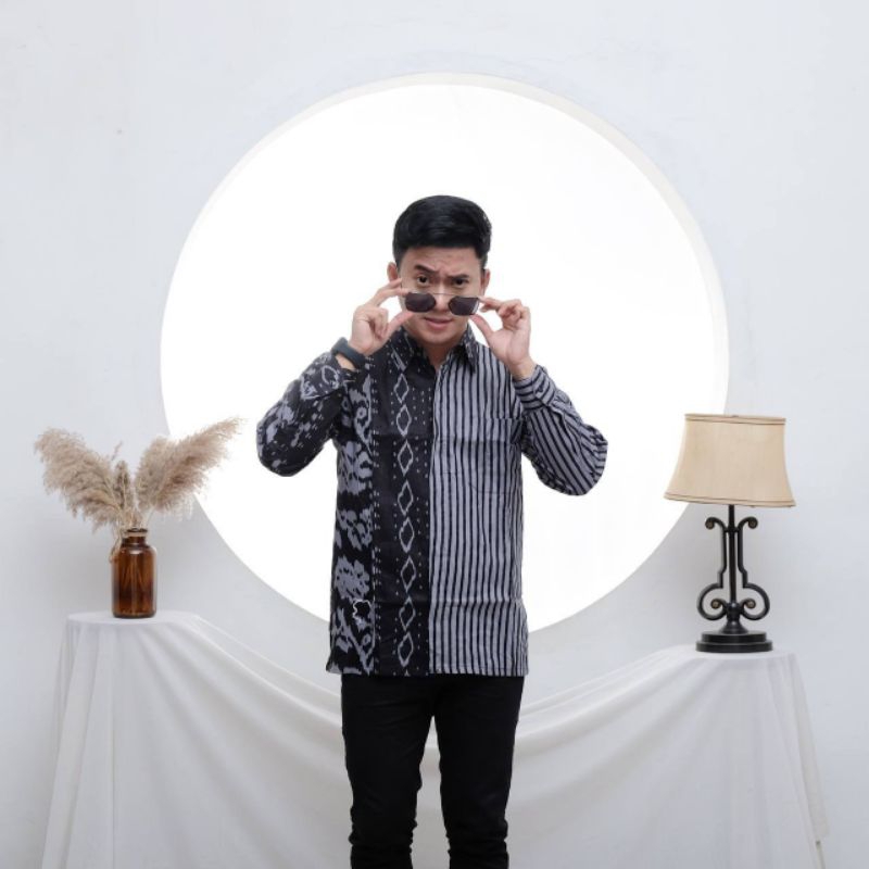 Kemeja Lurik Abu abu / Baju Lurik / Kemeja Lurik Kombinasi / Kemeja Salur Pria Lengan Panjang Origin