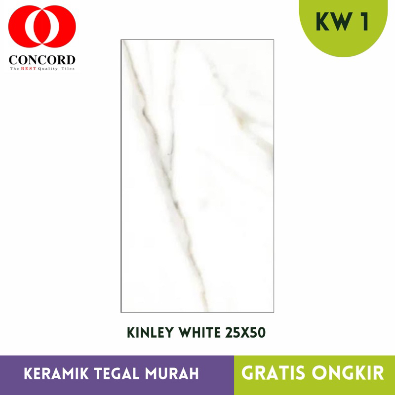 Keramik Dinding Kamar Mandi / dapur motif marmer 25x50 Kinley White KW 1 Glossy