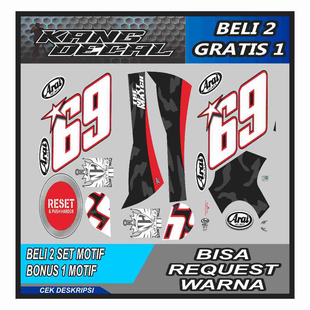 Water Decal/Stiker Decal Helm Motif HAYDEN RESET