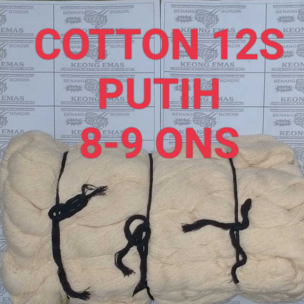 Cotton 12s isi 22 IKAT/KEPALA BENANG TENUN BORDUUR  ASLI WARNA PUTIH POLOS BERAT 8-9 ONS CAP KEONG E