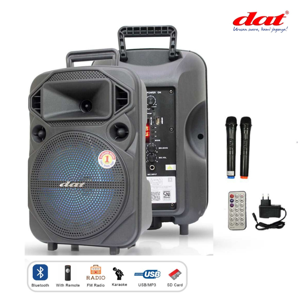 DAT SOUND SPEAKER PORTABLE WIRELESS SPEAKER KARAOKE 8 INCH DAT DT 815 QD MURAH SPEAKER DAT ORIGINAL