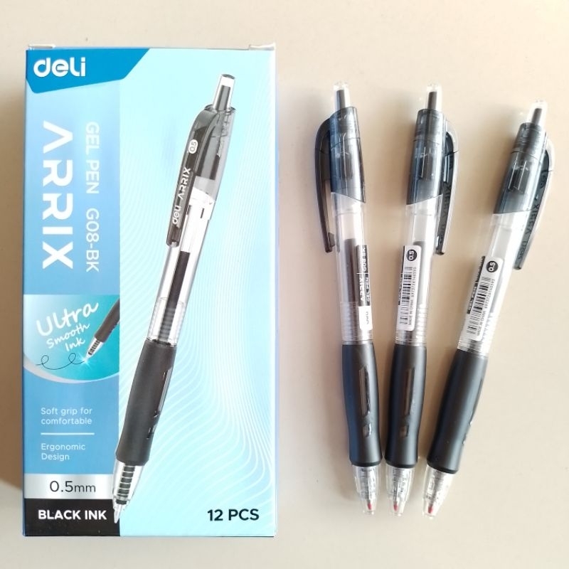

Pulpen Gel Pen DELI Retractable G-08 Hitam 0,5mm ( 12 Pcs ) [ Original ]