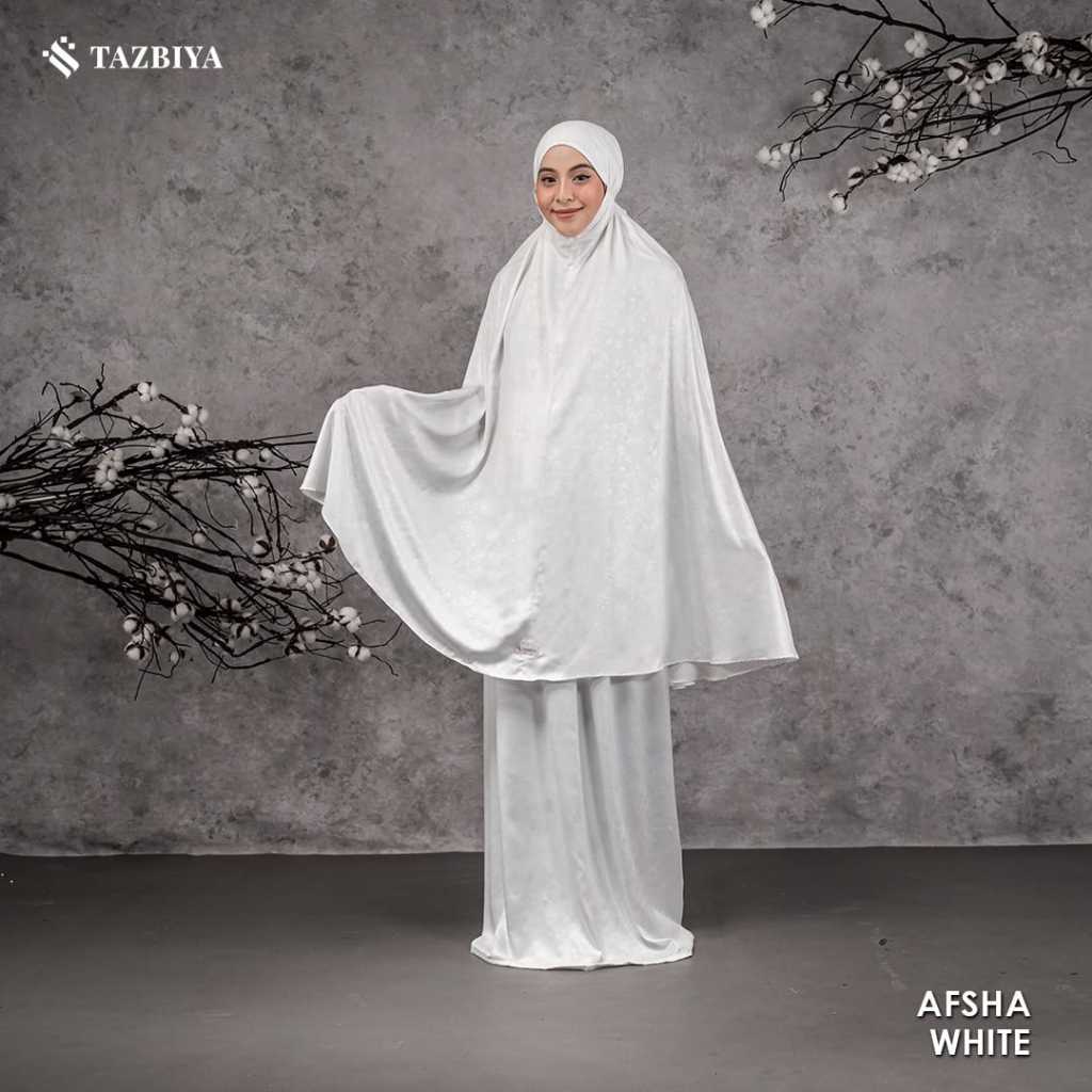 tazbiya mukena putih emboss 2in1premium afsha|mukena hantaran nikah|mukena haji premium|mukena umroh
