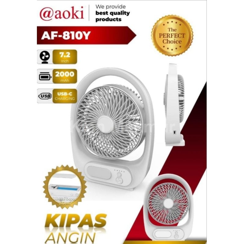 AOKI Kipas Angin Portable + Lampu Emergency Lamp Fan 6 Inch 6” Charge Surya England SDR 22 / SDR22 K
