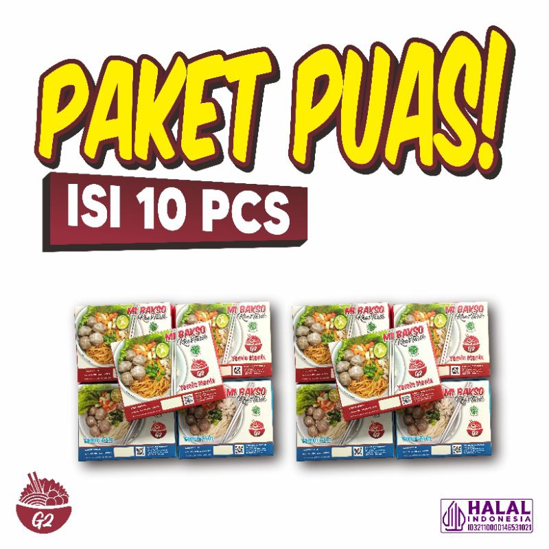 

PAKET 10 PCS !! Mie Bakso Instan G2 Khas Tasik Daging Sapi Asli Tanpa Pengawet - Rasa Yamin Manis, Yamin Asin