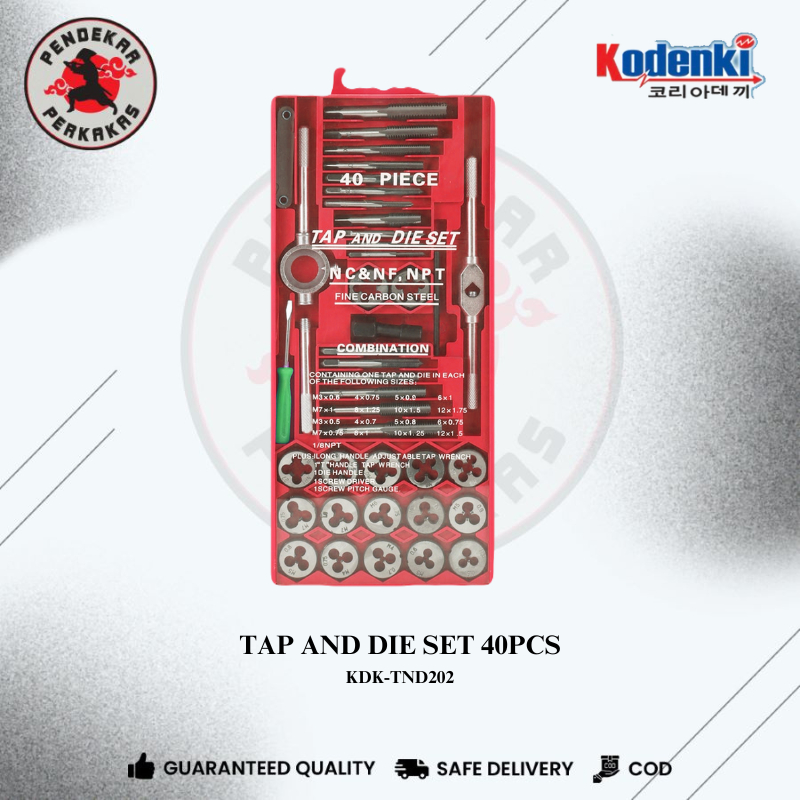 Kodenki Hand Tap And Die Set 40pcs Alat Tap Pembuat Ulir Senai Baut Mur Alat Repair Kit Pembuat Perb