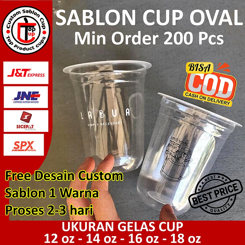 SABLON CUP OVAL CETAK GELAS CUP OVAL PRINTING UKURAN 12-14-16-18 OZ FREE DESAIN CEMBUNG PLASTIK CUP