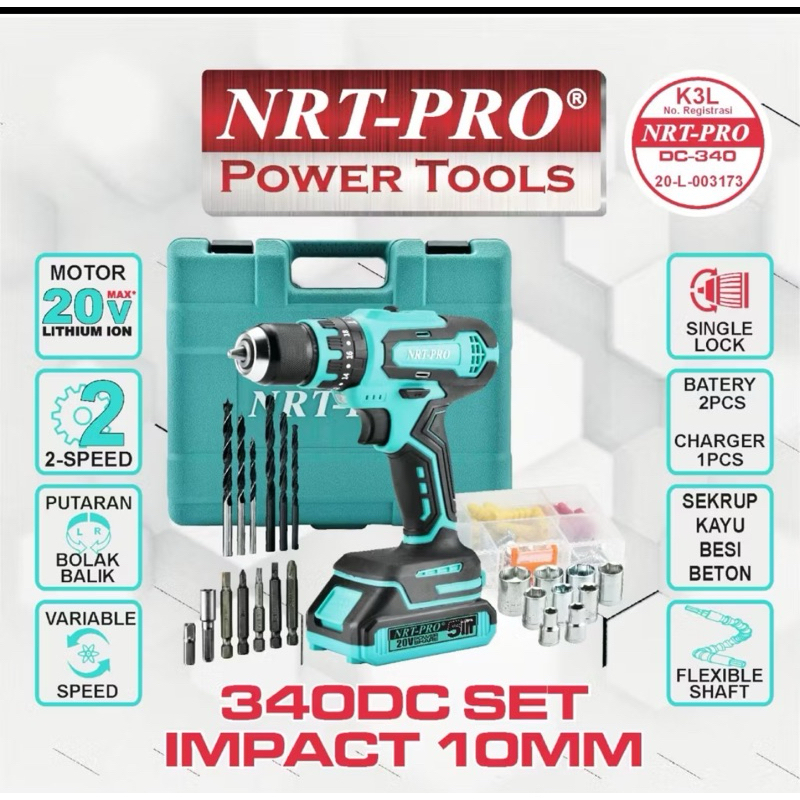 BOR BATERAI 20V NRT PRO COEDLESS DRILL 20V NRT PRO DC-340 SET