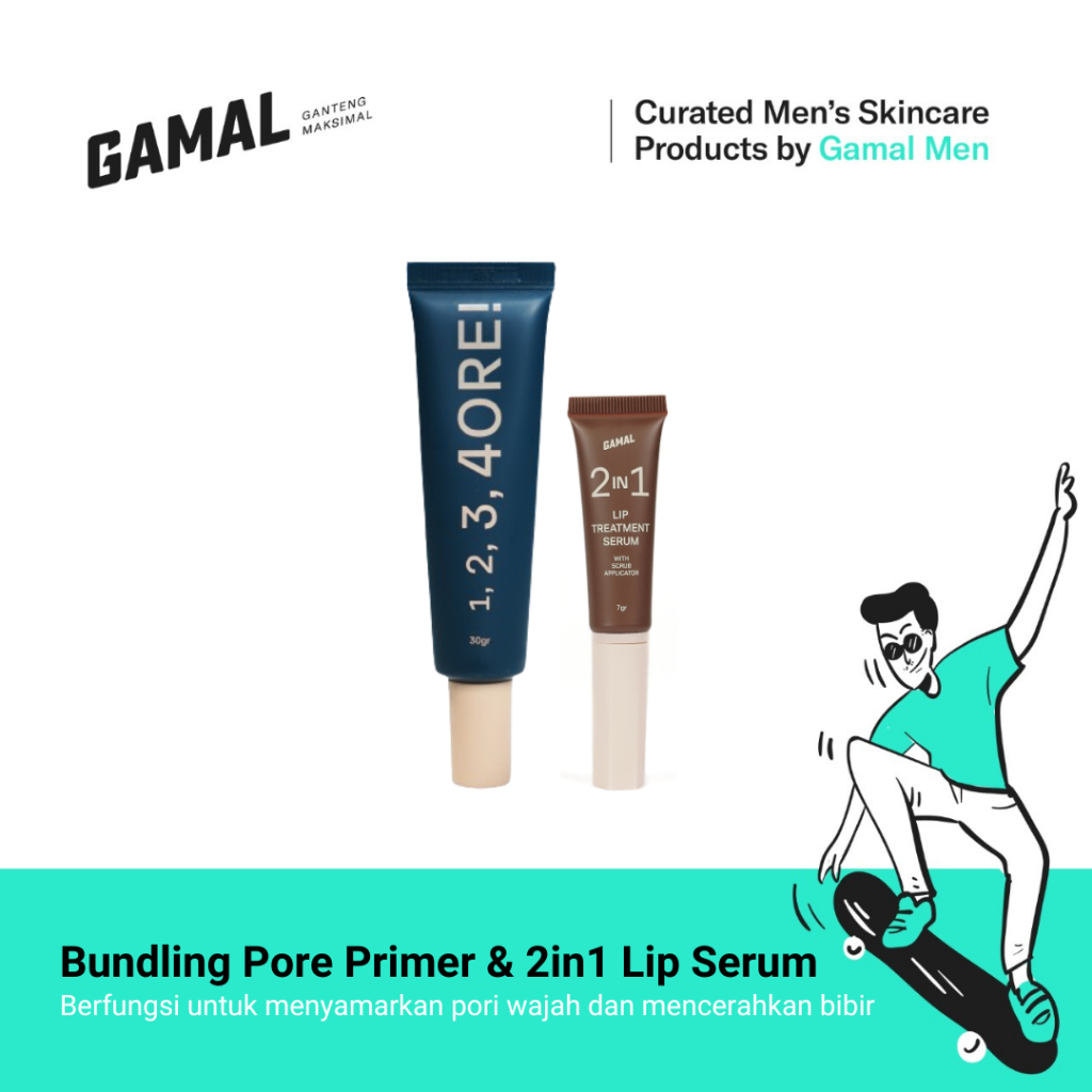 GAMAL | Bundling Lip Treatment Serum 7gr & 1,2,3,4ORE! Mattifying Pore Primer 30gr | Untuk Merawat d