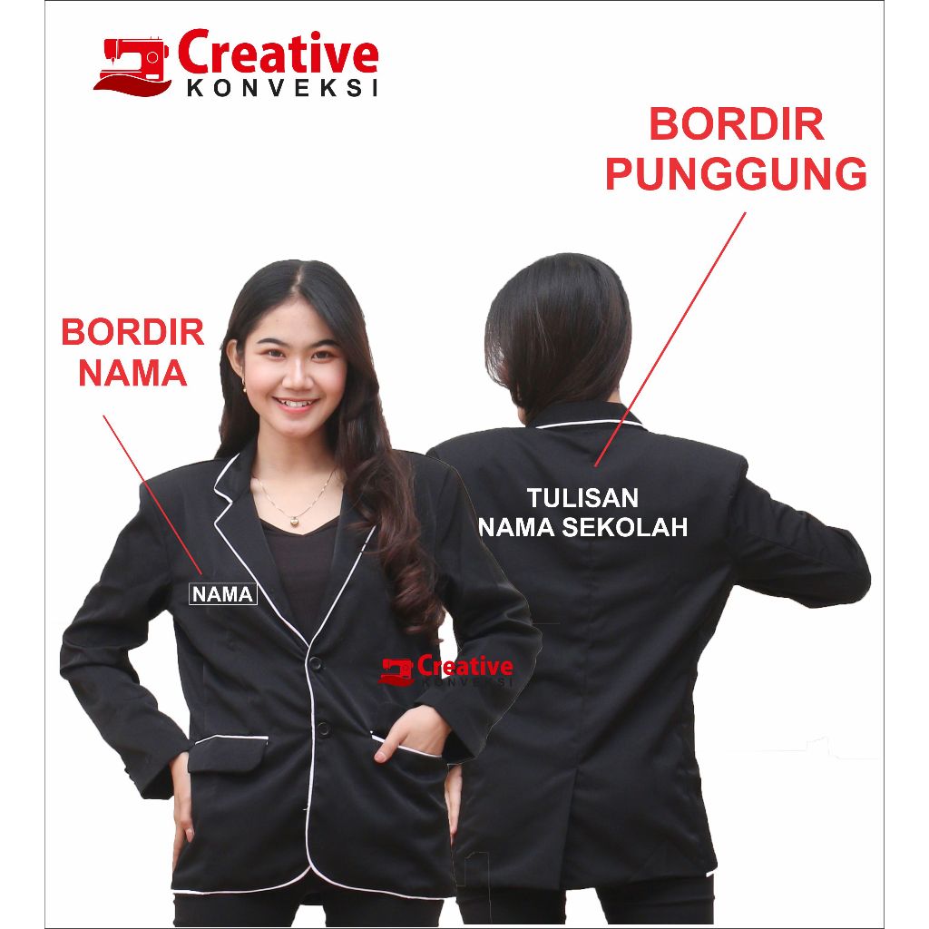 Jas hitam kombinasi putih, jas formal, jas kampus, osis, jas pesantren/ BLAZER/ almamater sekolah