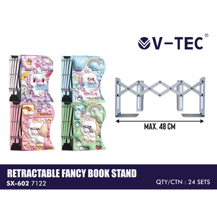 

V Tec Retractable Standbook Fancy - Sandaran Buku Book End | Book Holder | Pembatas Buku