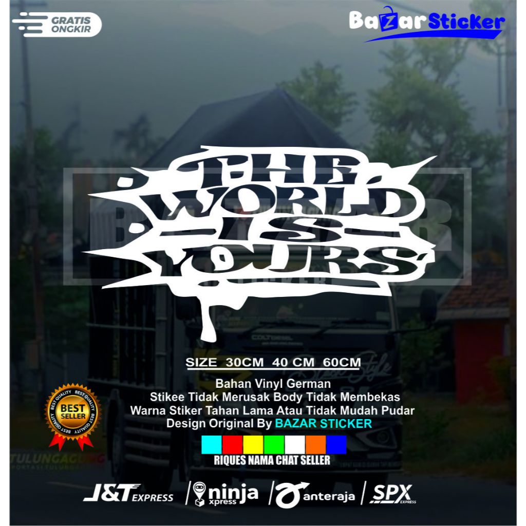 Stiker truk the world is yours cutting variasi stiker kaca pickup mobil truk canter giga ragasa stik