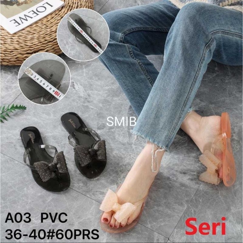 BALANCE sandal jepit wanita karet import motif bening pita PVC