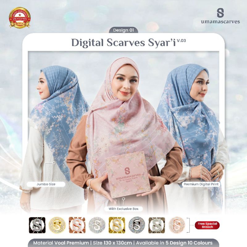 HIJAB BOX UMMAMA SCARVES SYAR'I 130x130 LC PREMIUM ORI [Free Broch] / HIJAB SEGI EMPAT MOTIF SYAR'I 