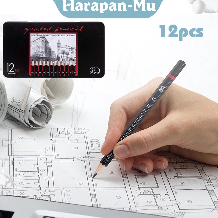 

CANGGIH Isi 12 Pensil Sketsa Pensil Gambar Lengkap Drawing Pencil Set Charcoal Pencils Set