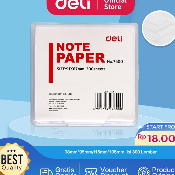 

HARGA TERBAIK Deli Memo Paper Kertas Memo 3 Lembar Kemasan Warna Putih 76 761